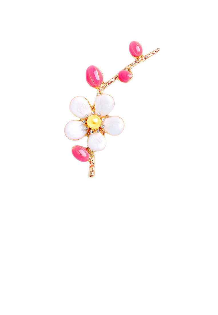 Fashion Temperament Plated Gold Enamel Pink Plum Blossom Brooch - Vibrant Color