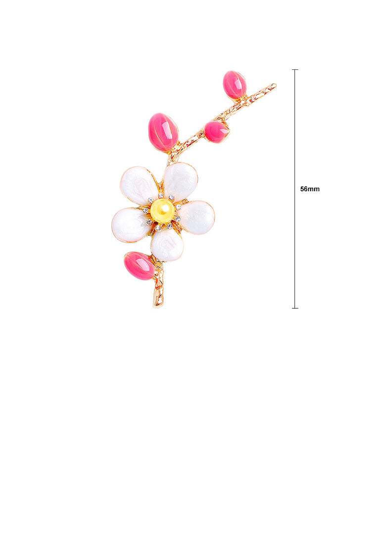 Fashion Temperament Plated Gold Enamel Pink Plum Blossom Brooch - Vibrant Color