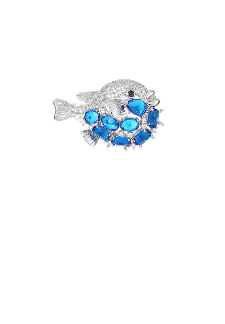 Fashion Brilliant Blue Fish Brooch with Cubic Zirconia - Luxurious Look