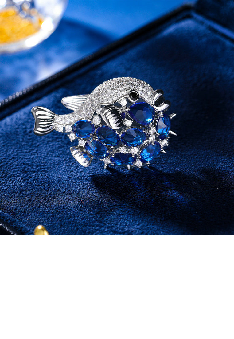 Fashion Brilliant Blue Fish Brooch with Cubic Zirconia - Luxurious Look