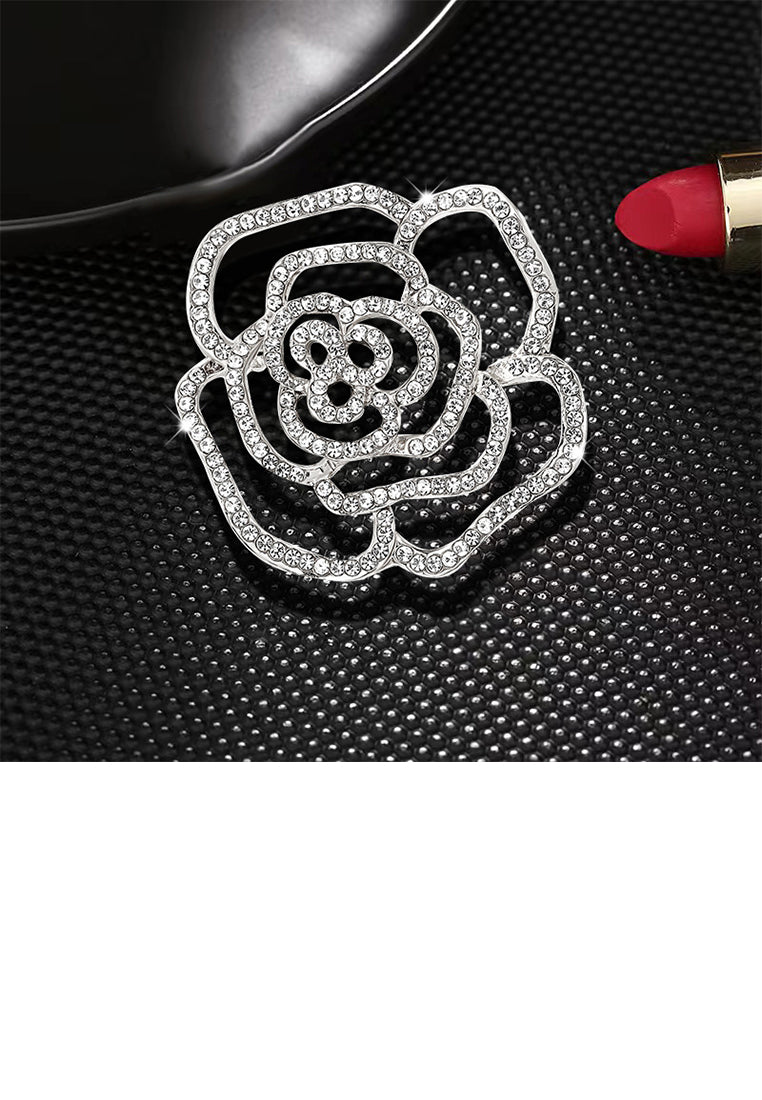 Fashion and Simple Hollow Rose Brooch with Cubic Zirconia - Luxurious Look
