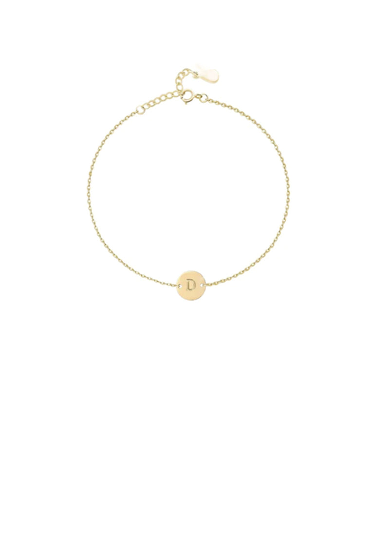 925 Sterling Silver Plated Gold Simple and Fashion Alphabet D Round Bracelet