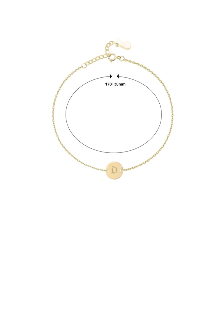 925 Sterling Silver Plated Gold Simple and Fashion Alphabet D Round Bracelet