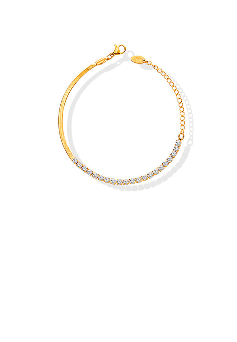 Fashion Simple Plated Gold 316L Stainless Steel Geometric Chain Bracelet with Cubic Zirconia - Luxurious Look