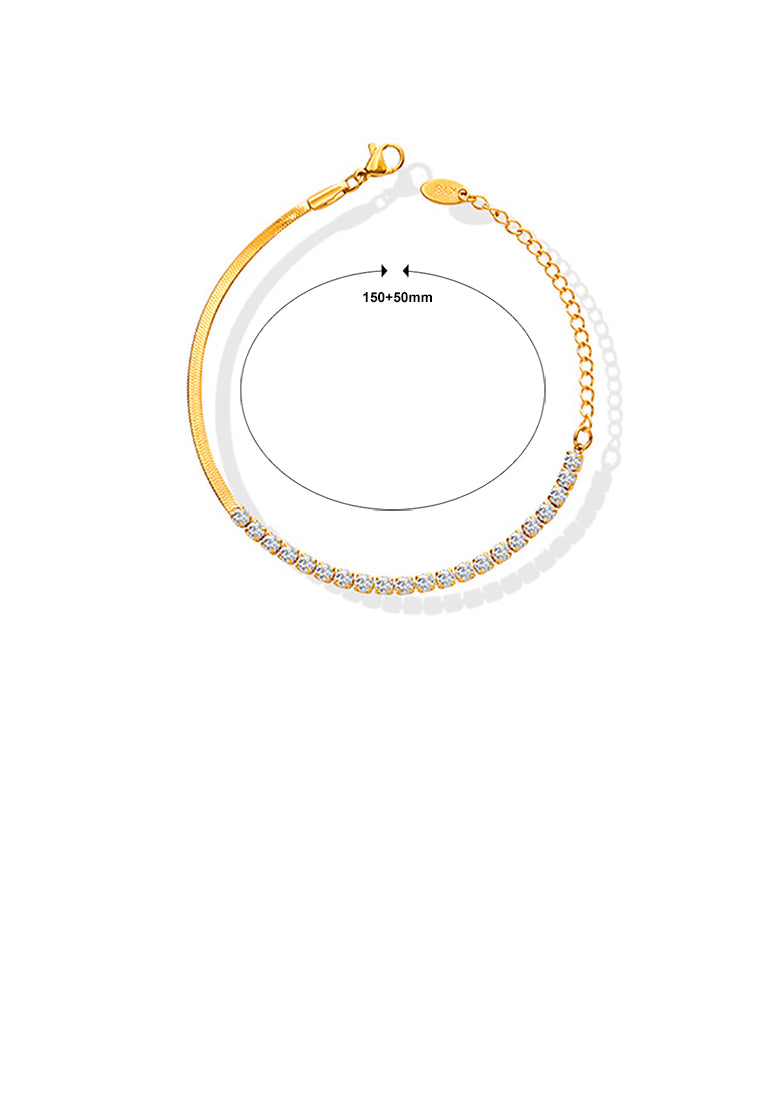 Fashion Simple Plated Gold 316L Stainless Steel Geometric Chain Bracelet with Cubic Zirconia - Luxurious Look