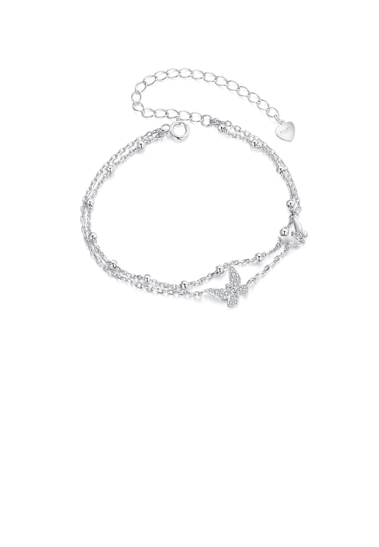 925 Sterling Silver Fashion Temperament Butterfly Double Layer Bracelet with Cubic Zirconia - Luxurious Look