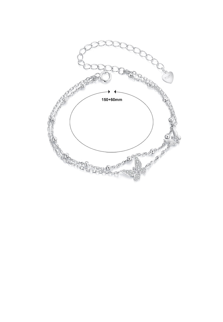 925 Sterling Silver Fashion Temperament Butterfly Double Layer Bracelet with Cubic Zirconia - Luxurious Look