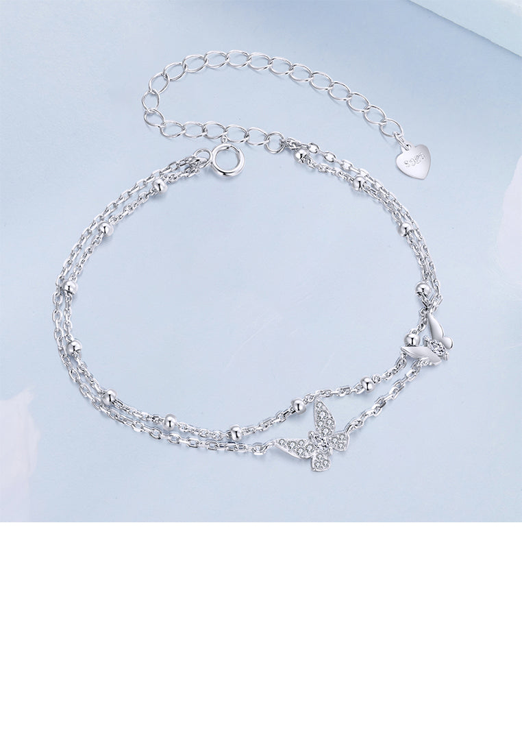 925 Sterling Silver Fashion Temperament Butterfly Double Layer Bracelet with Cubic Zirconia - Luxurious Look
