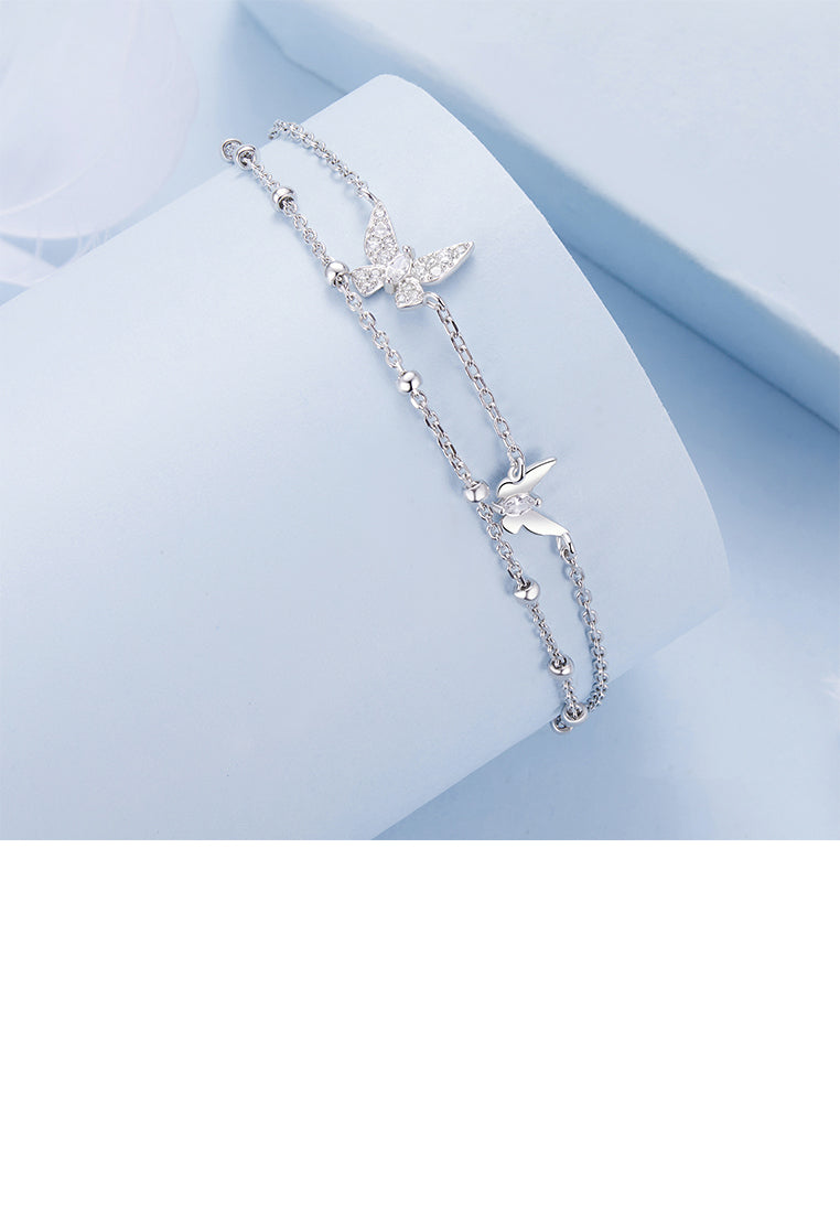 925 Sterling Silver Fashion Temperament Butterfly Double Layer Bracelet with Cubic Zirconia - Luxurious Look