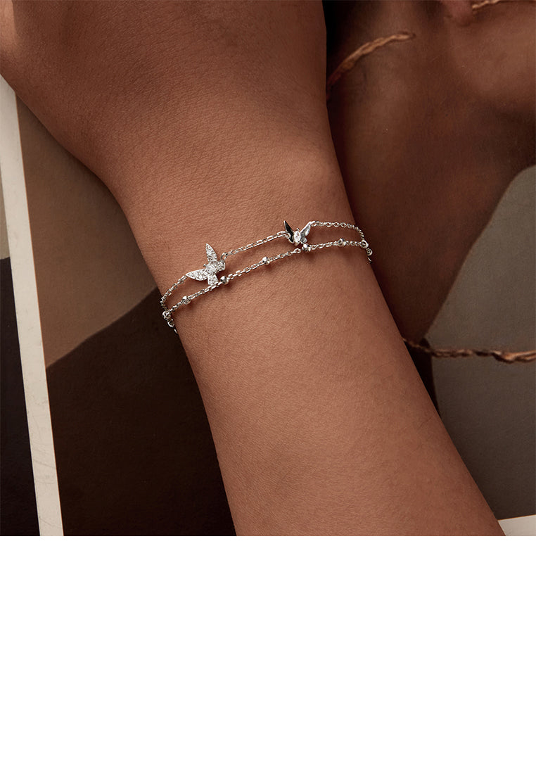 925 Sterling Silver Fashion Temperament Butterfly Double Layer Bracelet with Cubic Zirconia - Luxurious Look