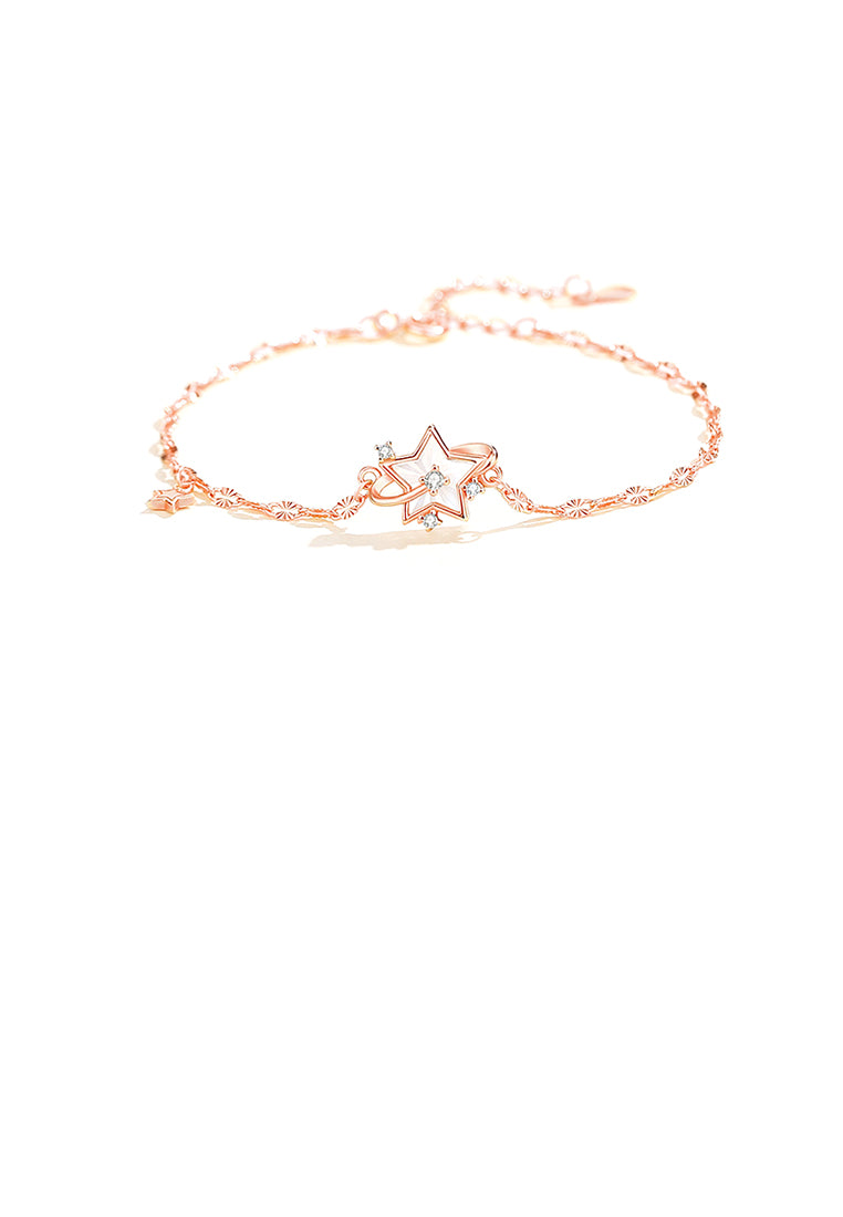 925 Sterling Silver Plated Rose Gold Simple Fashion Star Bracelet with Cubic Zirconia - Luxurious Look