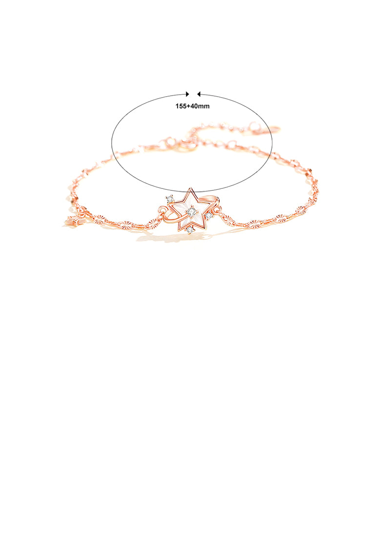 925 Sterling Silver Plated Rose Gold Simple Fashion Star Bracelet with Cubic Zirconia - Luxurious Look