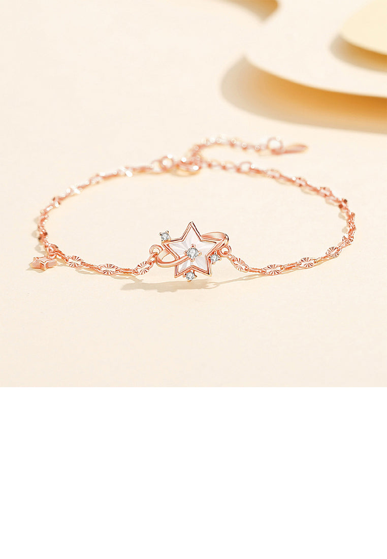 925 Sterling Silver Plated Rose Gold Simple Fashion Star Bracelet with Cubic Zirconia - Luxurious Look