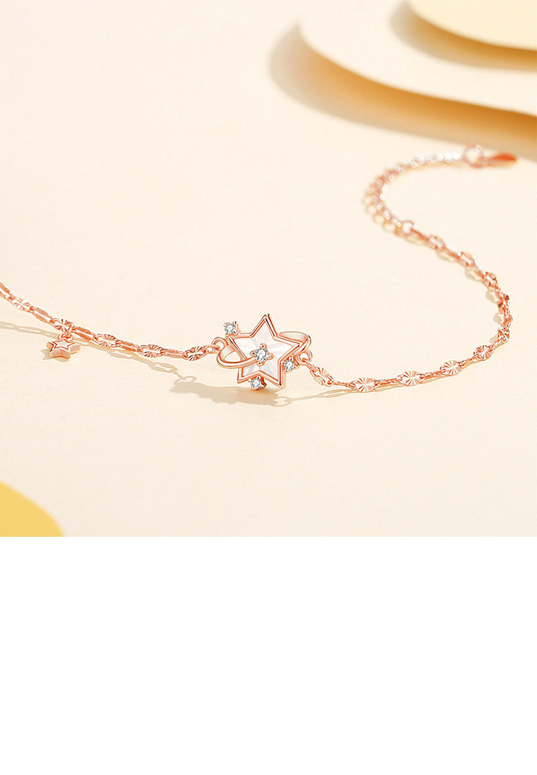 925 Sterling Silver Plated Rose Gold Simple Fashion Star Bracelet with Cubic Zirconia - Luxurious Look