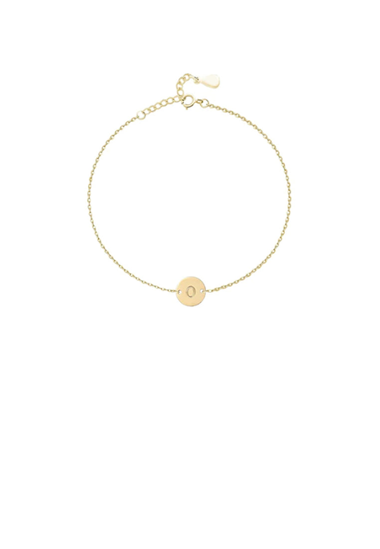 925 Sterling Silver Plated Gold Simple and Fashion Alphabet O Round Bracelet