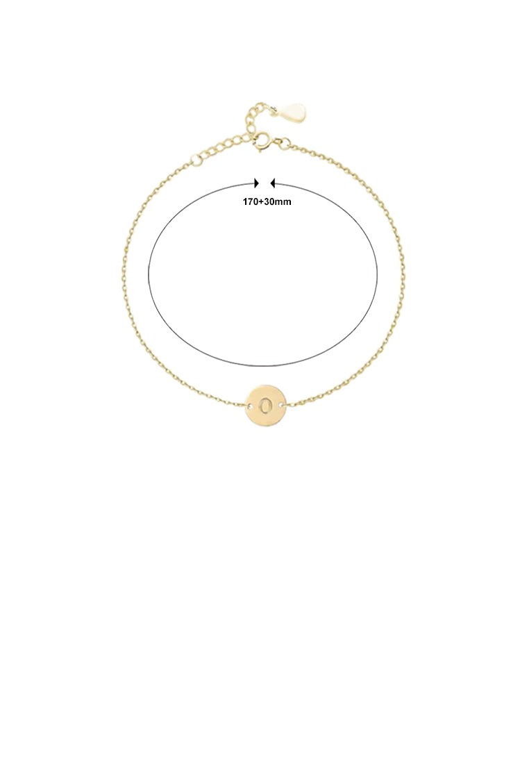 925 Sterling Silver Plated Gold Simple and Fashion Alphabet O Round Bracelet