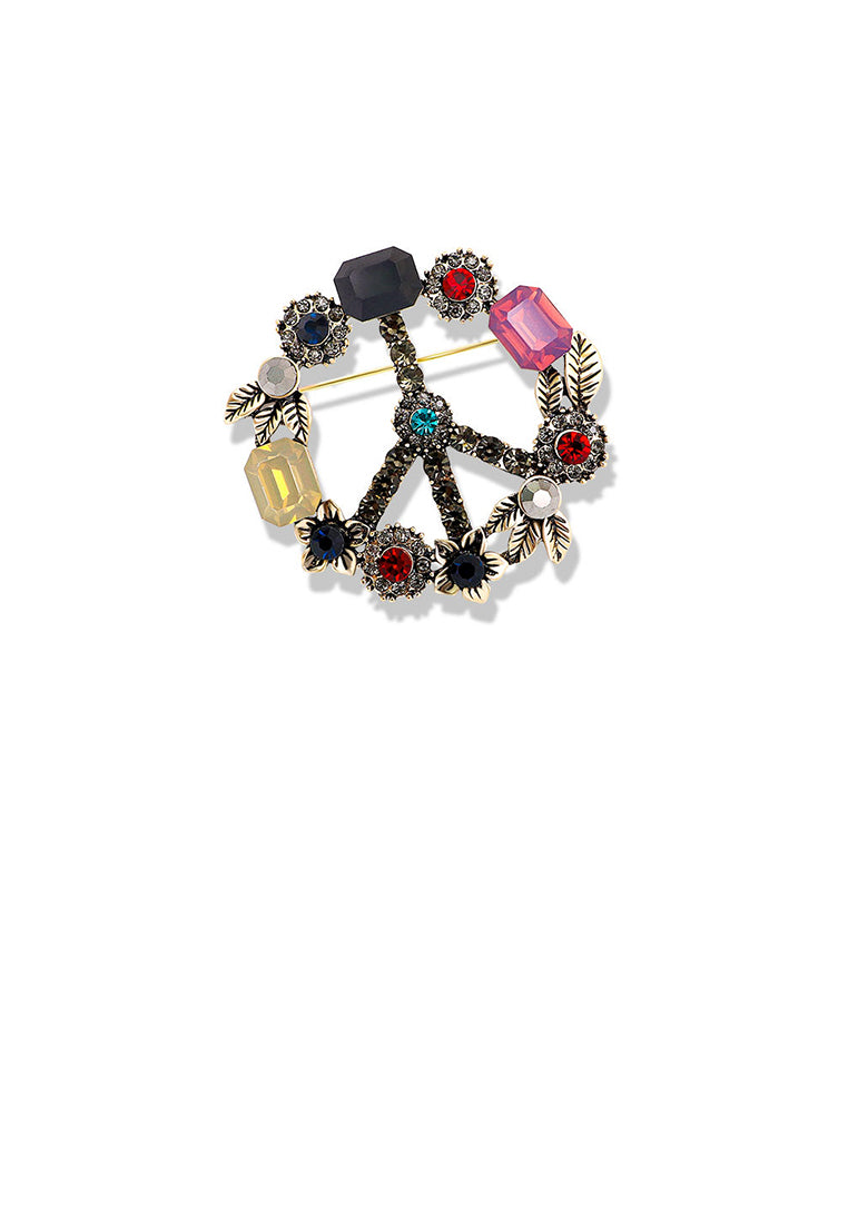 Fashion and Elegant Plated Gold Floral Geometric Circle Brooch with Cubic Zirconia - Luxurious Look