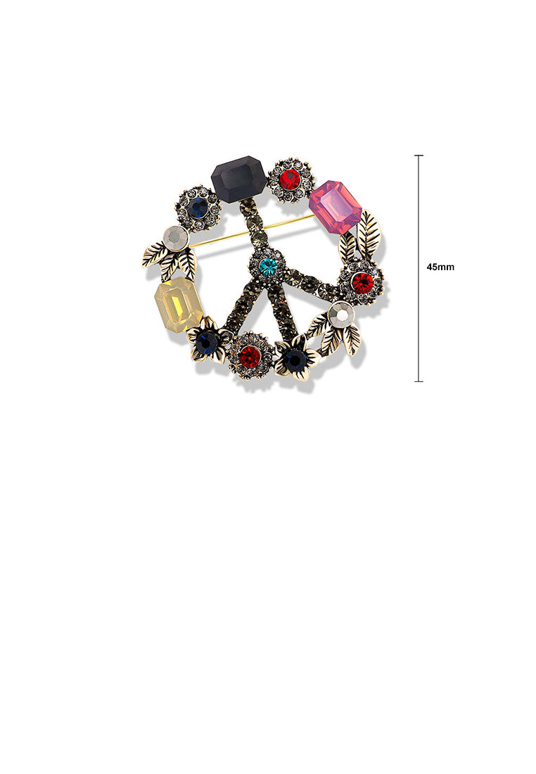 Fashion and Elegant Plated Gold Floral Geometric Circle Brooch with Cubic Zirconia - Luxurious Look