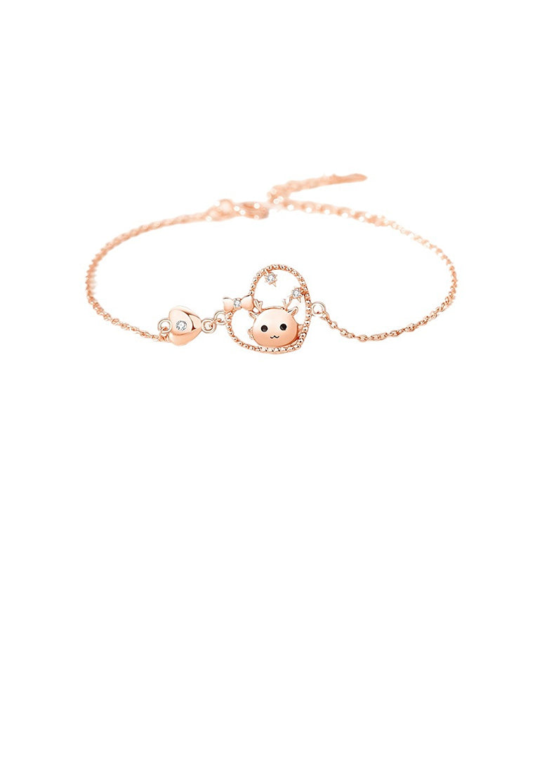 925 Sterling Silver Plated Rose Gold Fashion and Creative Cute Dragon Hollow Heart-shaped Bracelet with Cubic Zirconia - Luxurious Look