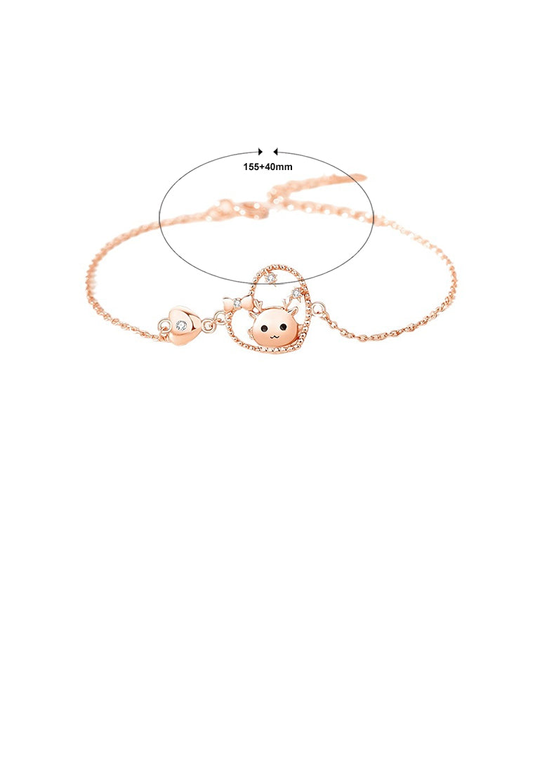 925 Sterling Silver Plated Rose Gold Fashion and Creative Cute Dragon Hollow Heart-shaped Bracelet with Cubic Zirconia - Luxurious Look