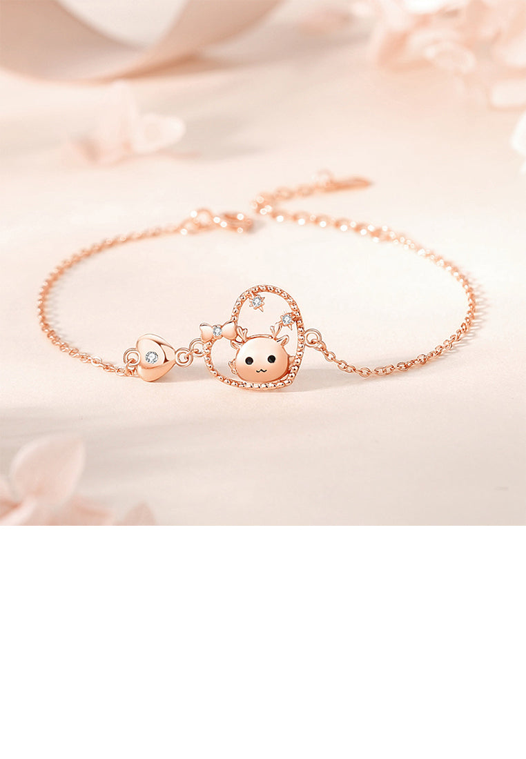 925 Sterling Silver Plated Rose Gold Fashion and Creative Cute Dragon Hollow Heart-shaped Bracelet with Cubic Zirconia - Luxurious Look