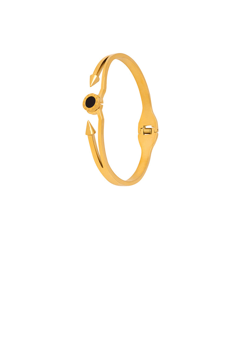 Fashion and Personalized Plated Gold 316L Stainless Steel Roman Numeral Round Double Arrow Geometric Bangle