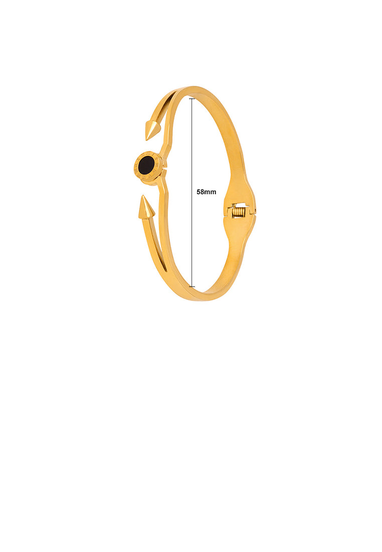 Fashion and Personalized Plated Gold 316L Stainless Steel Roman Numeral Round Double Arrow Geometric Bangle