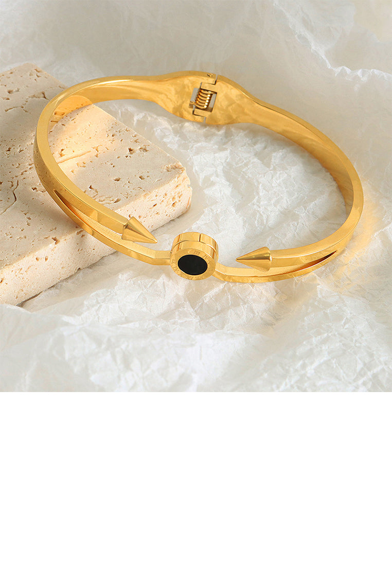Fashion and Personalized Plated Gold 316L Stainless Steel Roman Numeral Round Double Arrow Geometric Bangle