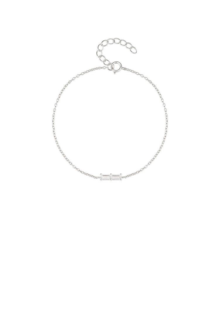 925 Sterling Silver Simple Fashion Geometric Square Bracelet with Cubic Zirconia - Luxurious Look