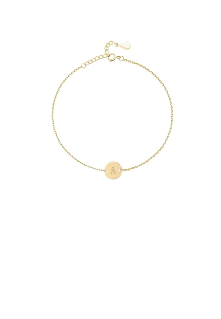 925 Sterling Silver Plated Gold Simple and Fashion Alphabet A Round Bracelet