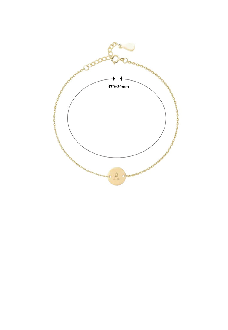 925 Sterling Silver Plated Gold Simple and Fashion Alphabet A Round Bracelet