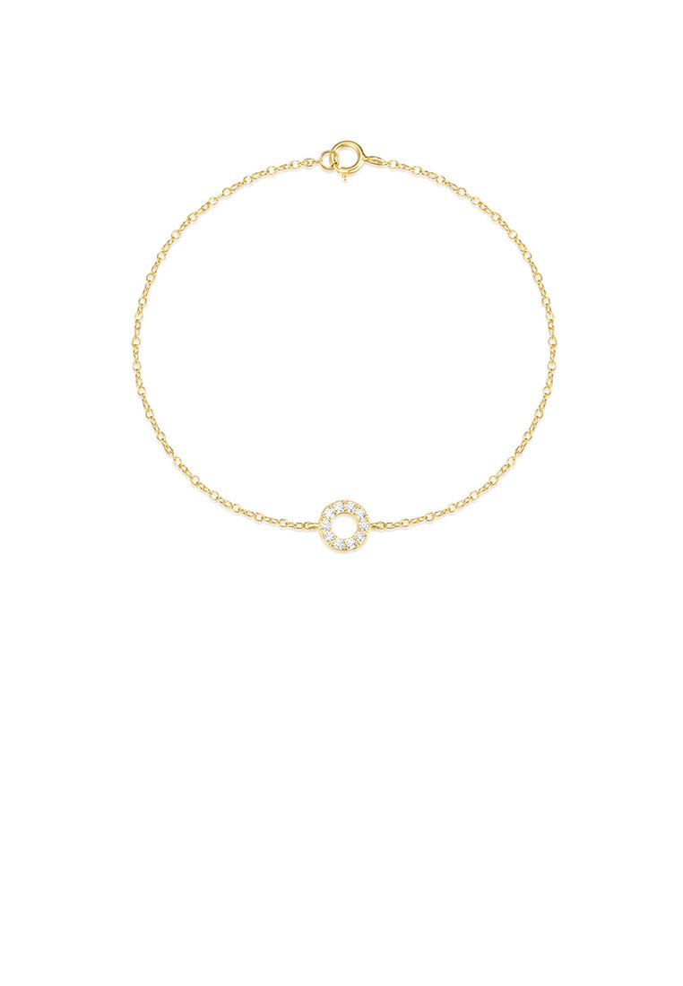 925 Sterling Silver Plated Gold Simple Fashion Geometric Circle Bracelet with Cubic Zirconia - Luxurious Look