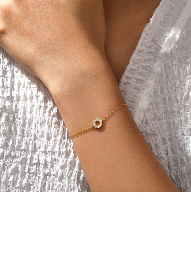 925 Sterling Silver Plated Gold Simple Fashion Geometric Circle Bracelet with Cubic Zirconia - Luxurious Look