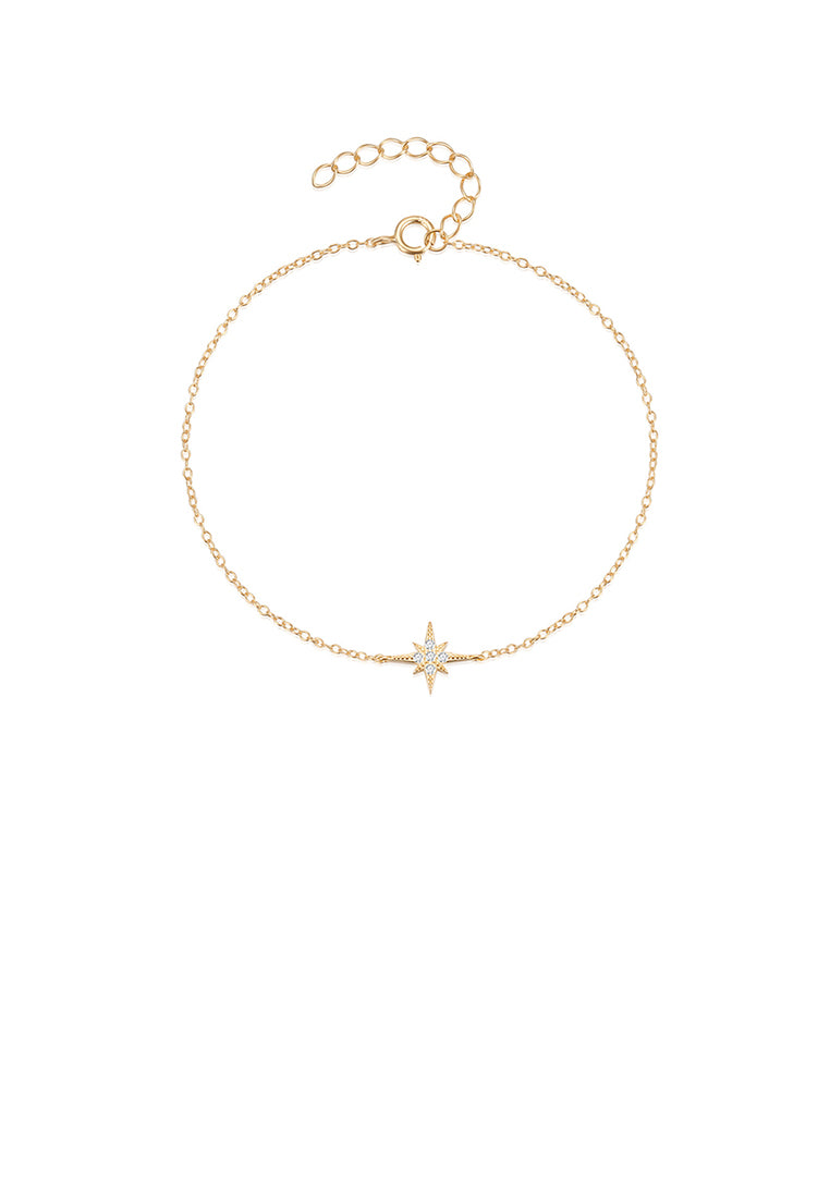 925 Sterling Silver Plated Gold Simple Fashion Star Bracelet with Cubic Zirconia - Luxurious Look