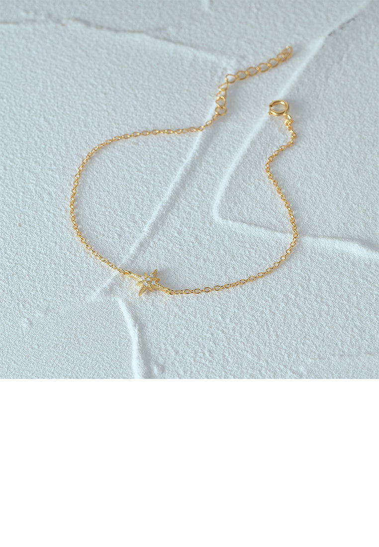 925 Sterling Silver Plated Gold Simple Fashion Star Bracelet with Cubic Zirconia - Luxurious Look