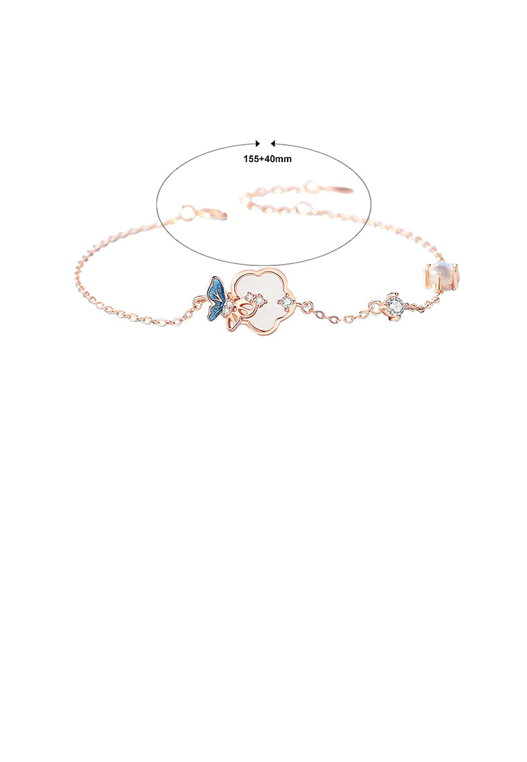 925 Sterling Silver Plated Rose Gold Fashion Elegant Butterfly Flower Moonstone Bracelet with Cubic Zirconia - Luxurious Look