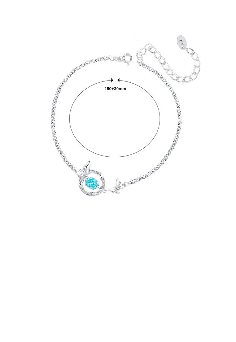 925 Sterling Silver Simple Fashion Butterfly Circle Bracelet with Blue Cubic Zirconia - Luxurious Look