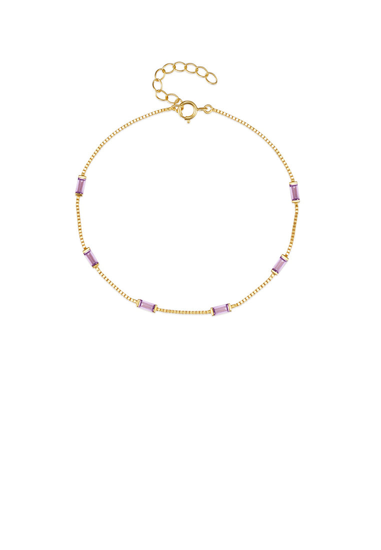 925 Sterling Silver Plated Gold Simple Fashion Geometric Bracelet with Purple Cubic Zirconia - Luxurious Look