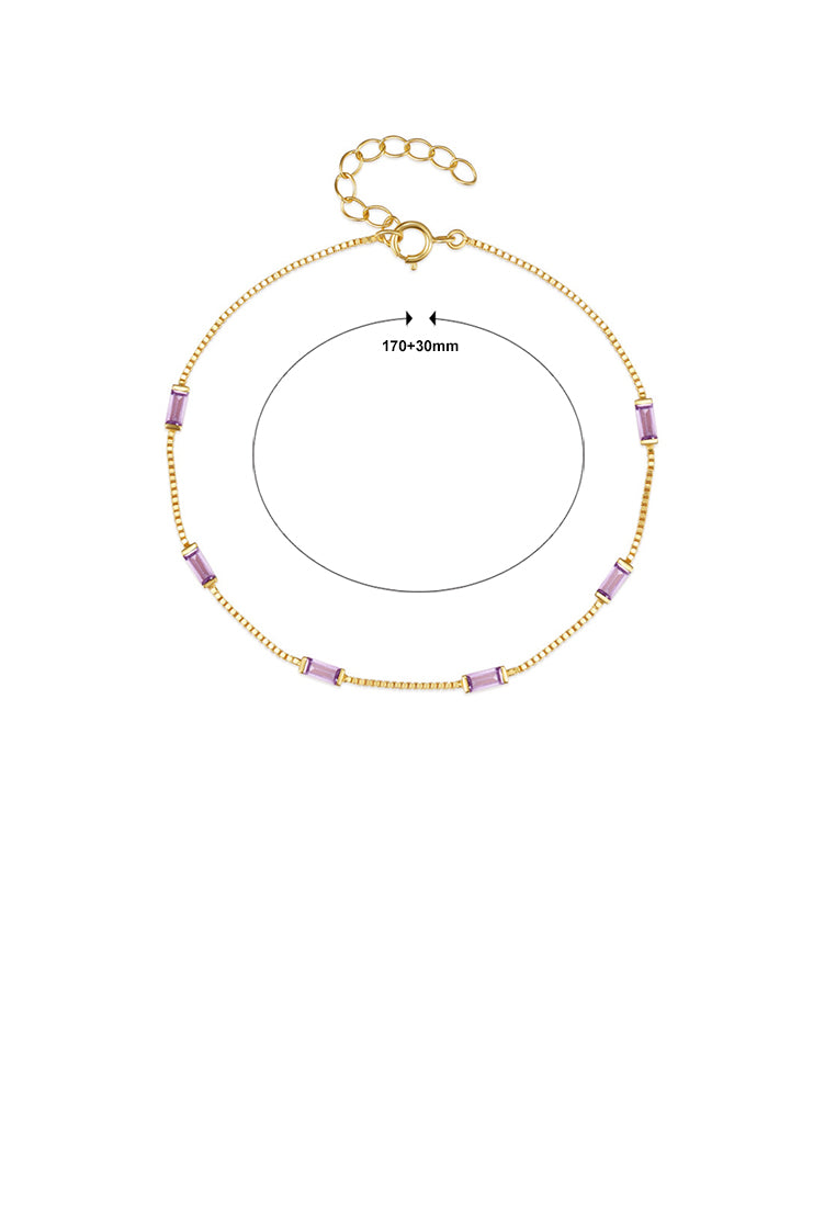 925 Sterling Silver Plated Gold Simple Fashion Geometric Bracelet with Purple Cubic Zirconia - Luxurious Look