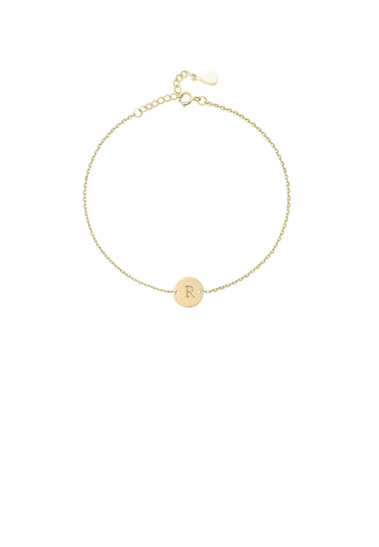 925 Sterling Silver Plated Gold Simple and Fashion Alphabet R Round Bracelet