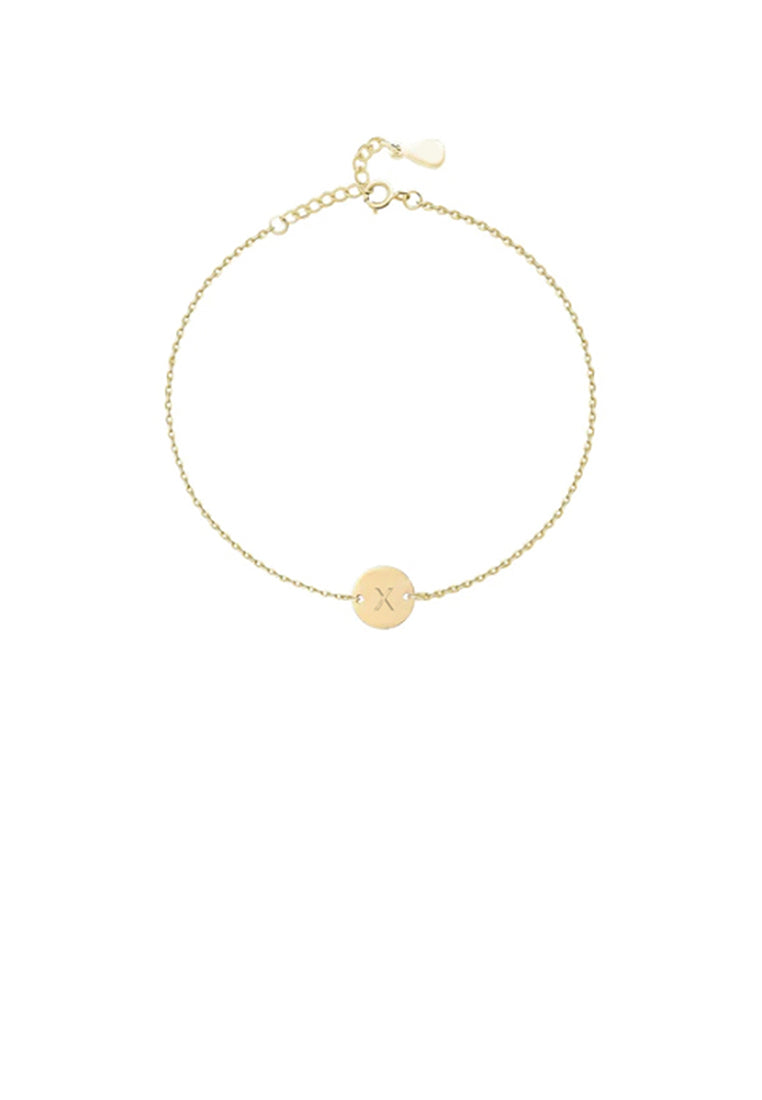 925 Sterling Silver Plated Gold Simple and Fashion Alphabet X Round Bracelet