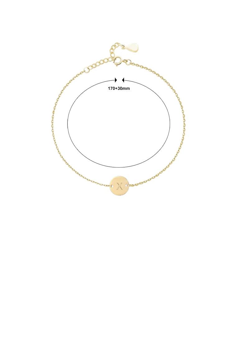 925 Sterling Silver Plated Gold Simple and Fashion Alphabet X Round Bracelet