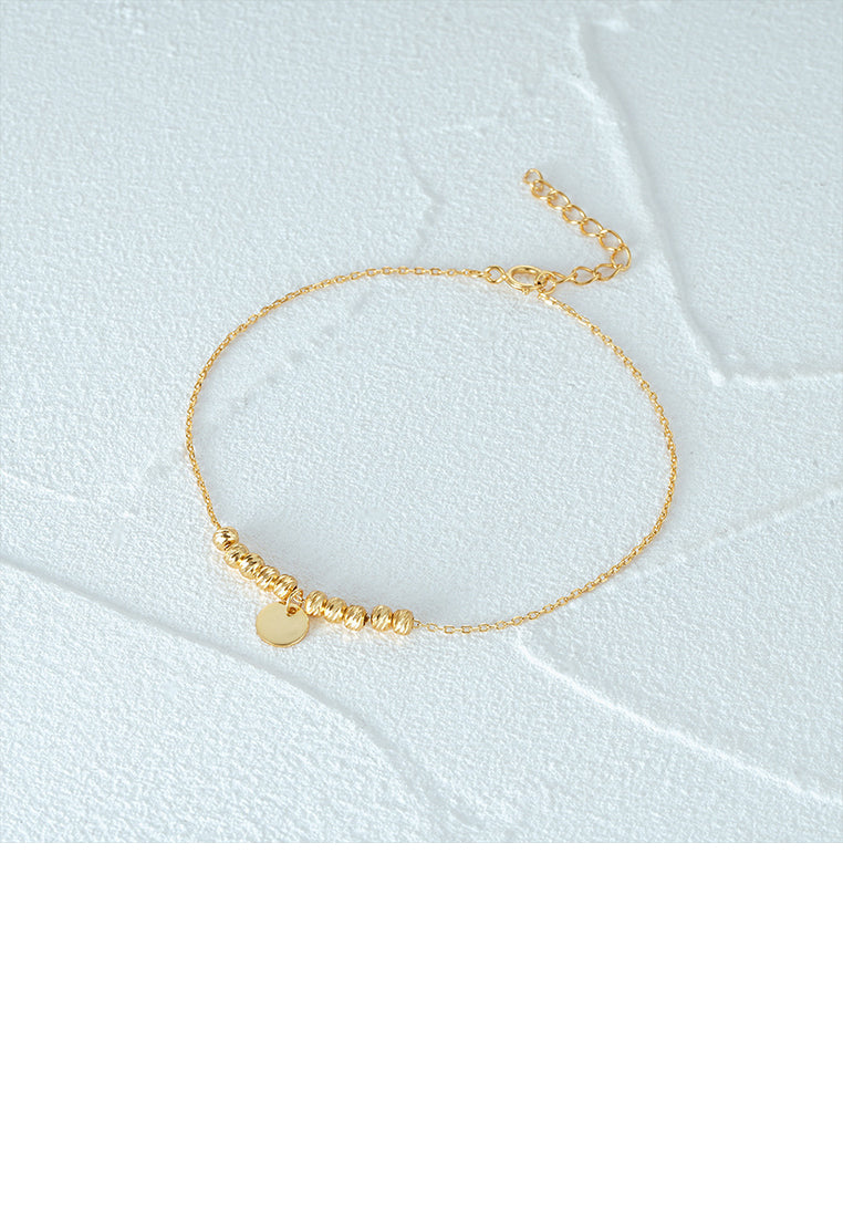 925 Sterling Silver Plated Gold Simple and Fashion Geometric Round Bead Bracelet