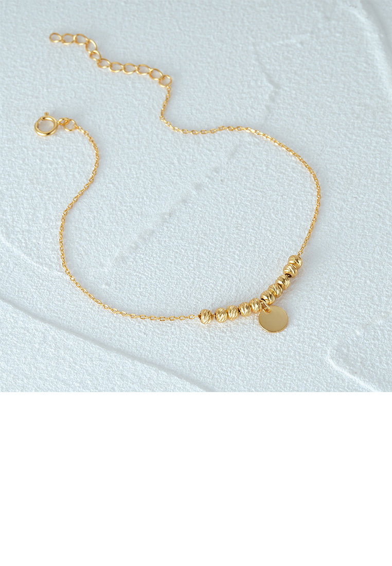 925 Sterling Silver Plated Gold Simple and Fashion Geometric Round Bead Bracelet