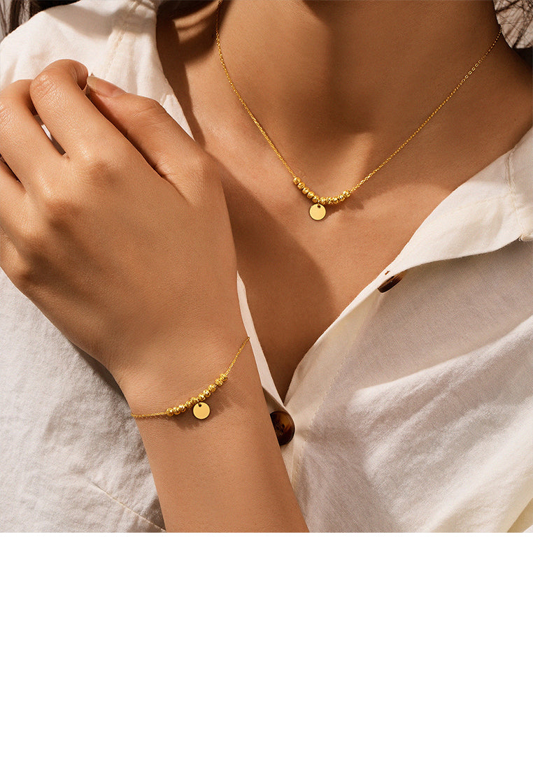 925 Sterling Silver Plated Gold Simple and Fashion Geometric Round Bead Bracelet