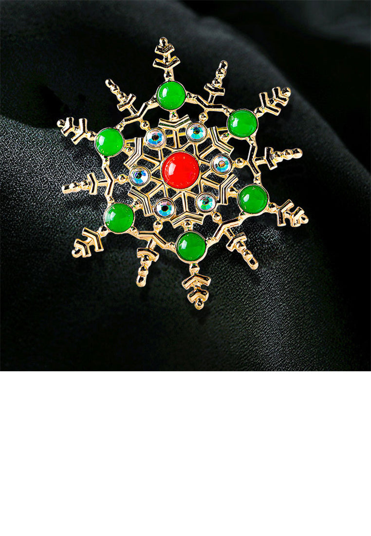 Fashion Temperament Plated Gold Snowflake Brooch with Cubic Zirconia - Luxurious Look