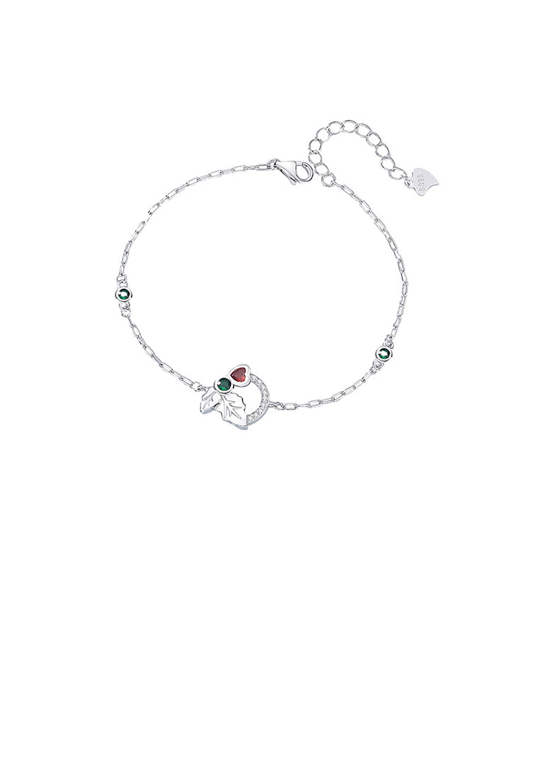 925 Sterling Silver Fashion Simple Leaf Heart Shape Geometric Circle Bracelet with Cubic Zirconia - Luxurious Look