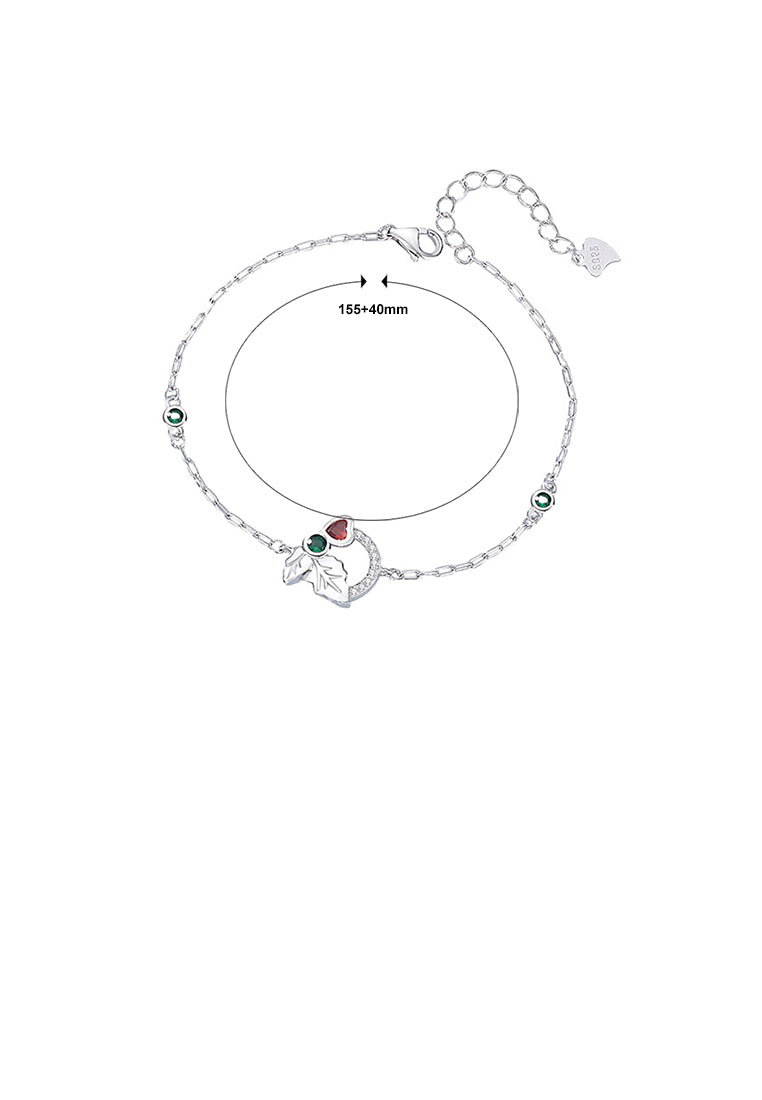 925 Sterling Silver Fashion Simple Leaf Heart Shape Geometric Circle Bracelet with Cubic Zirconia - Luxurious Look