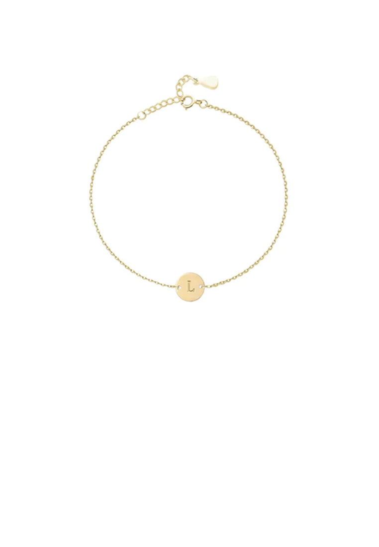 925 Sterling Silver Plated Gold Simple and Fashion Alphabet L Round Bracelet
