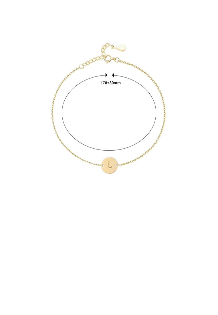 925 Sterling Silver Plated Gold Simple and Fashion Alphabet L Round Bracelet